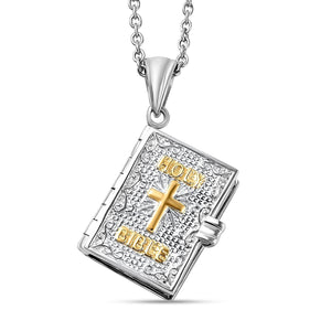 Close Out Deal - Holy Bible Book (Psalm 23 Verses 1-3) Pendant with Chain (Size - 20) in Yellow Gold Plated & Platinum overlay Sterling Silver