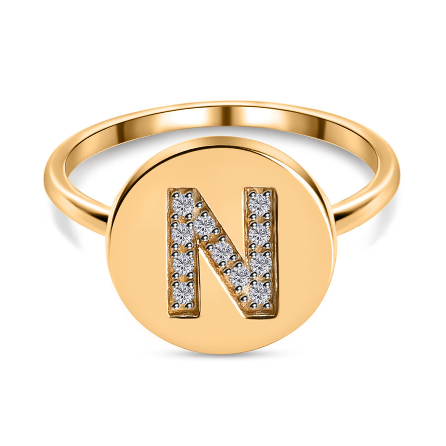 White Diamond Initial-N Ring in 14K Gold Overlay Sterling Silver