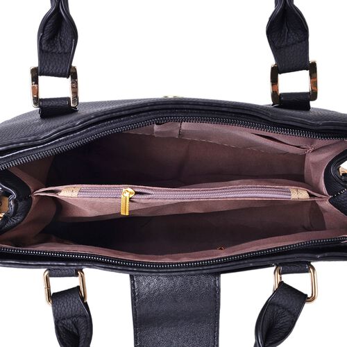 Black Colour Tote Bag with Buckle Flap, External Zipper Pocket and Removable Shoulder Strap ...
