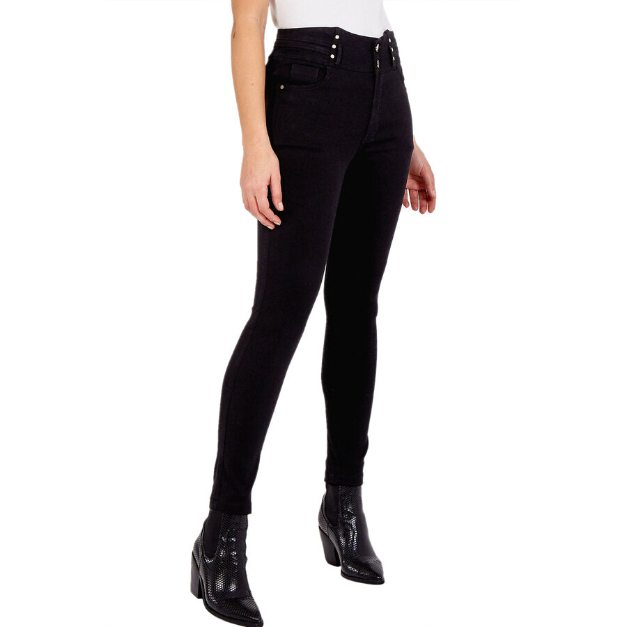 Nova of London High Waisted Skinny Jean with Gold Stud Detail - Black (Size 10)