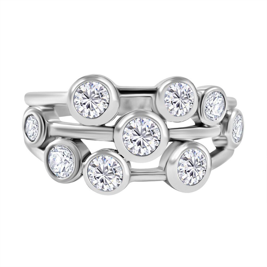 Designer Inspired - Moissanite Bubble Ring in Rhodium Overlay Sterling Silver