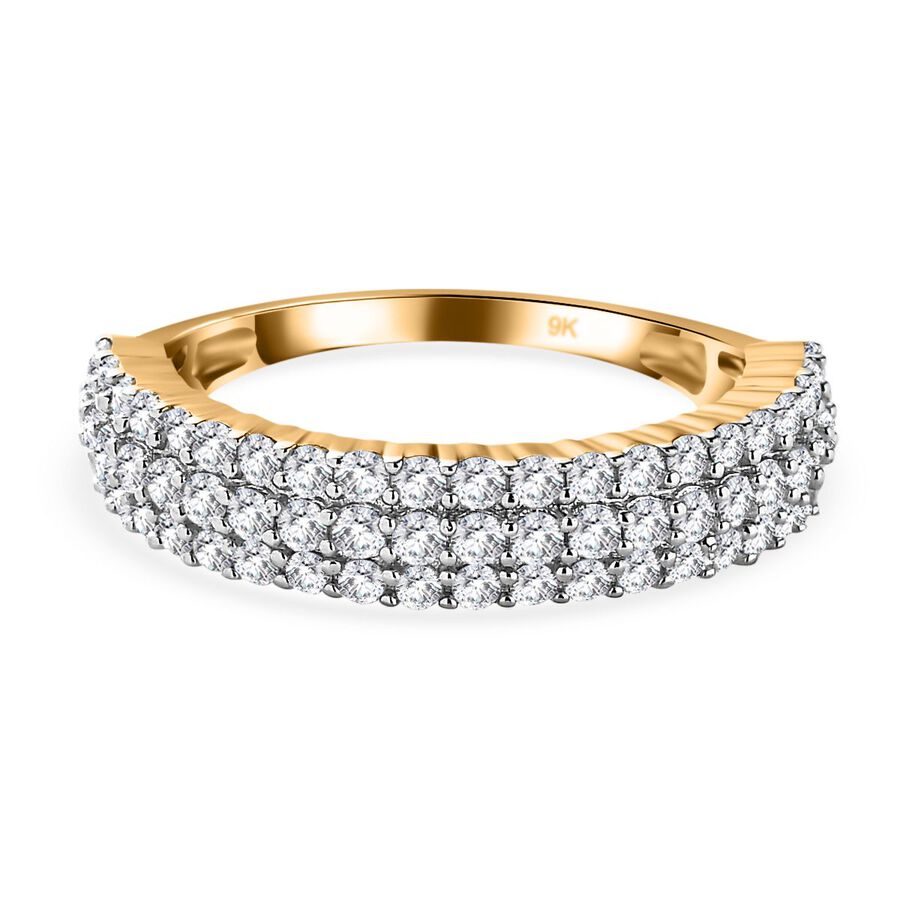 9K Yellow Gold Diamond Cluster Ring 0.95 Ct