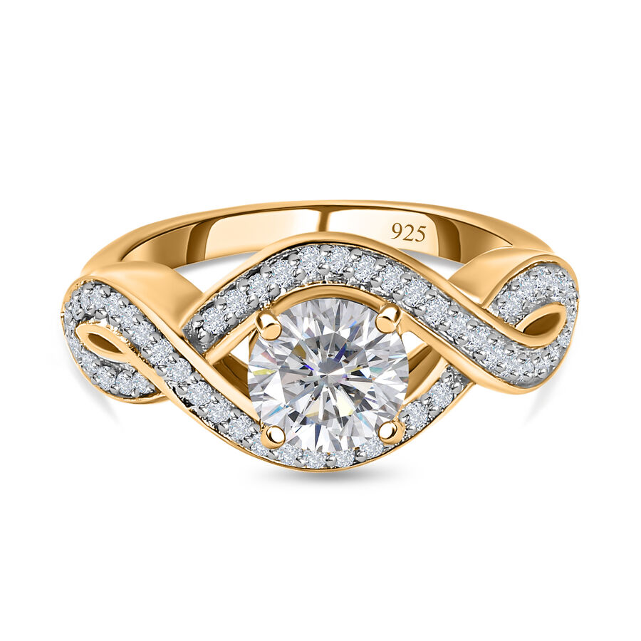 Moissanite Infinity Ring in 18K Yellow Gold Vermeil Plated Sterling Silver 1.30 Ct.