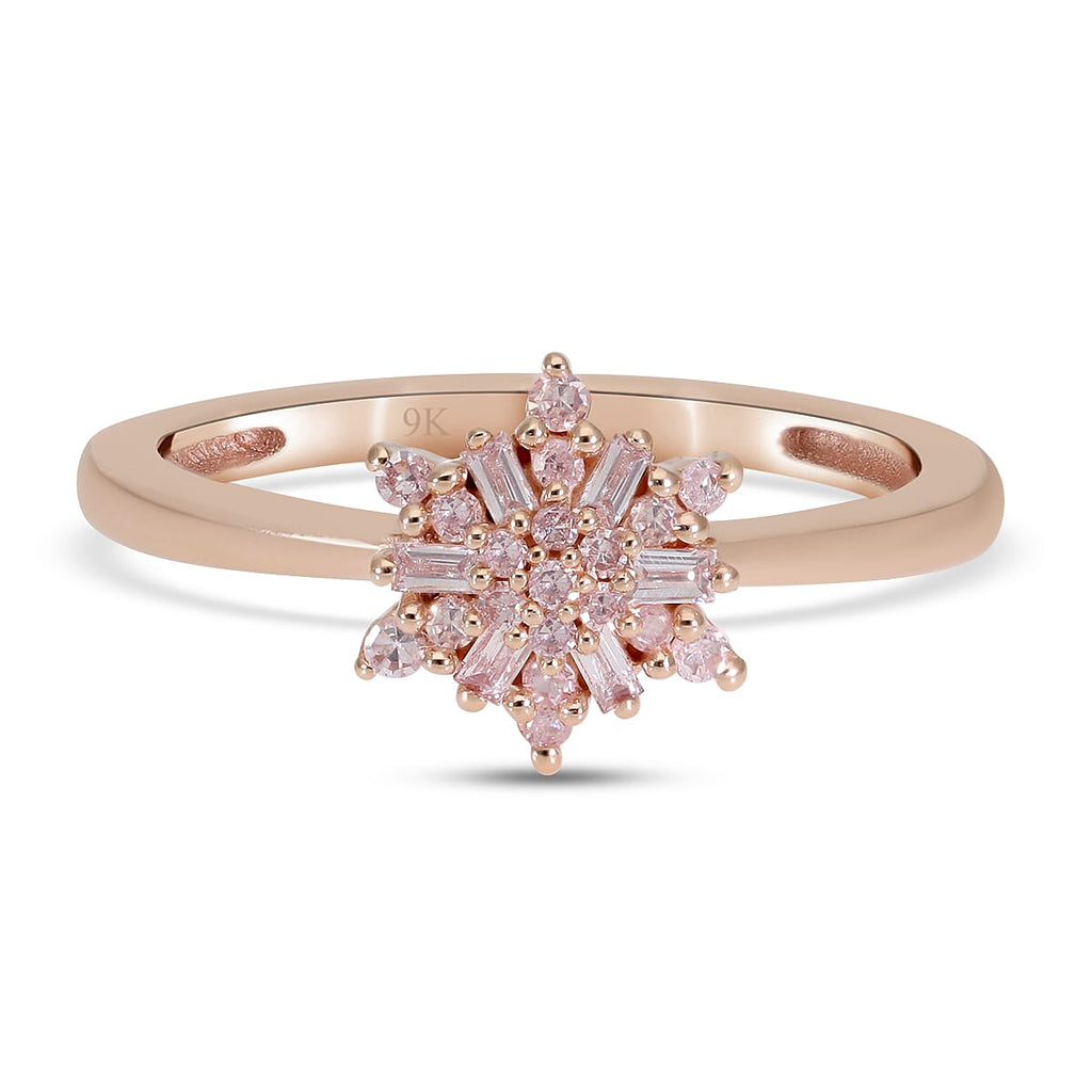 9K Rose Gold Natural Pink Diamond Snowflake Ring