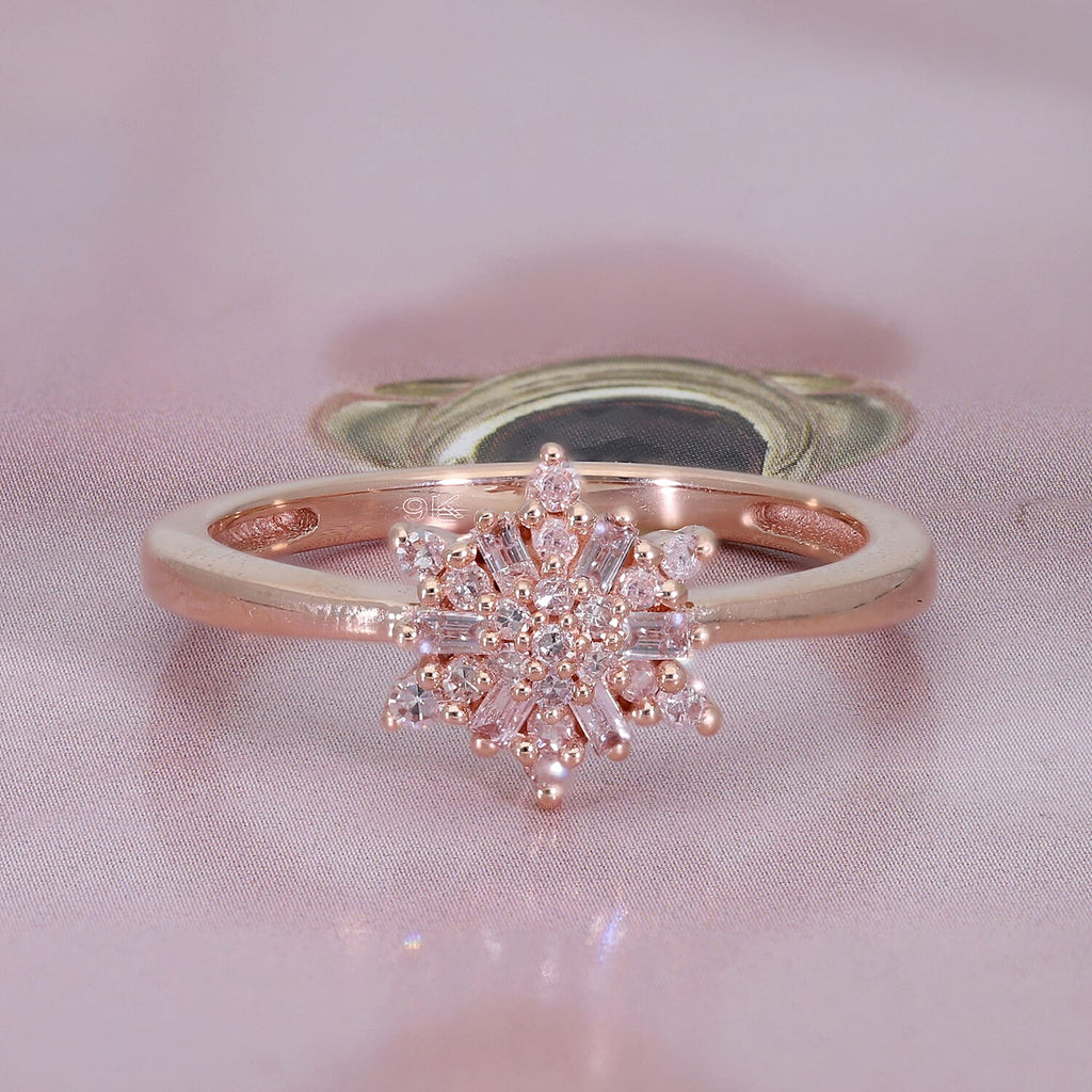 9K Rose Gold Natural Pink Diamond Snowflake Ring