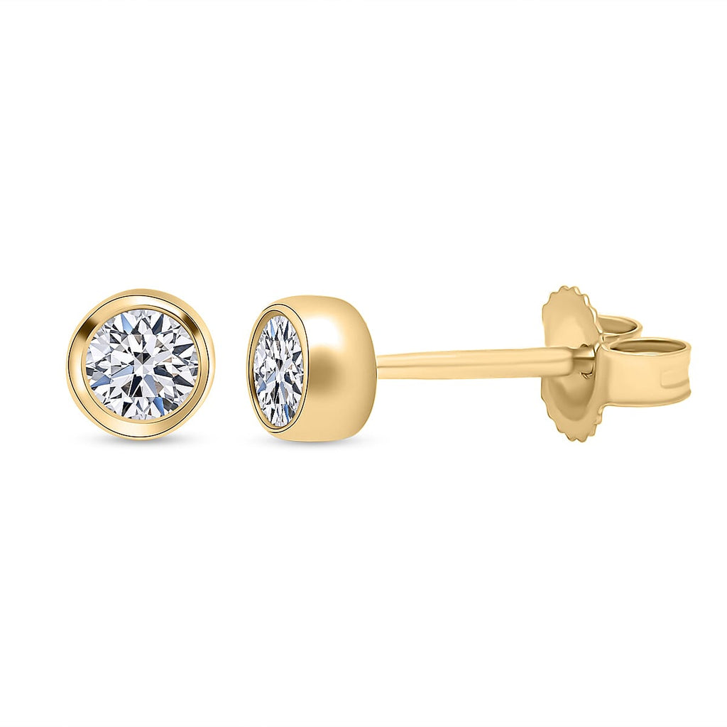 9K Yellow Gold SGL Certified Natural Diamond (I3-G-H) Stud Earrings with Push Back 0.25 Ct.