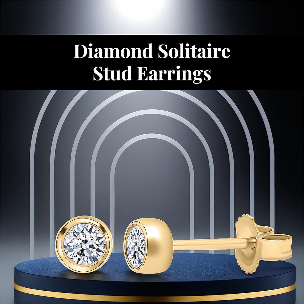 9K Yellow Gold SGL Certified Natural Diamond (I3-G-H) Stud Earrings with Push Back 0.25 Ct.