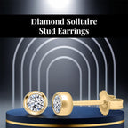 9K Yellow Gold SGL Certified Natural Diamond (I3-G-H) Stud Earrings with Push Back 0.25 Ct.