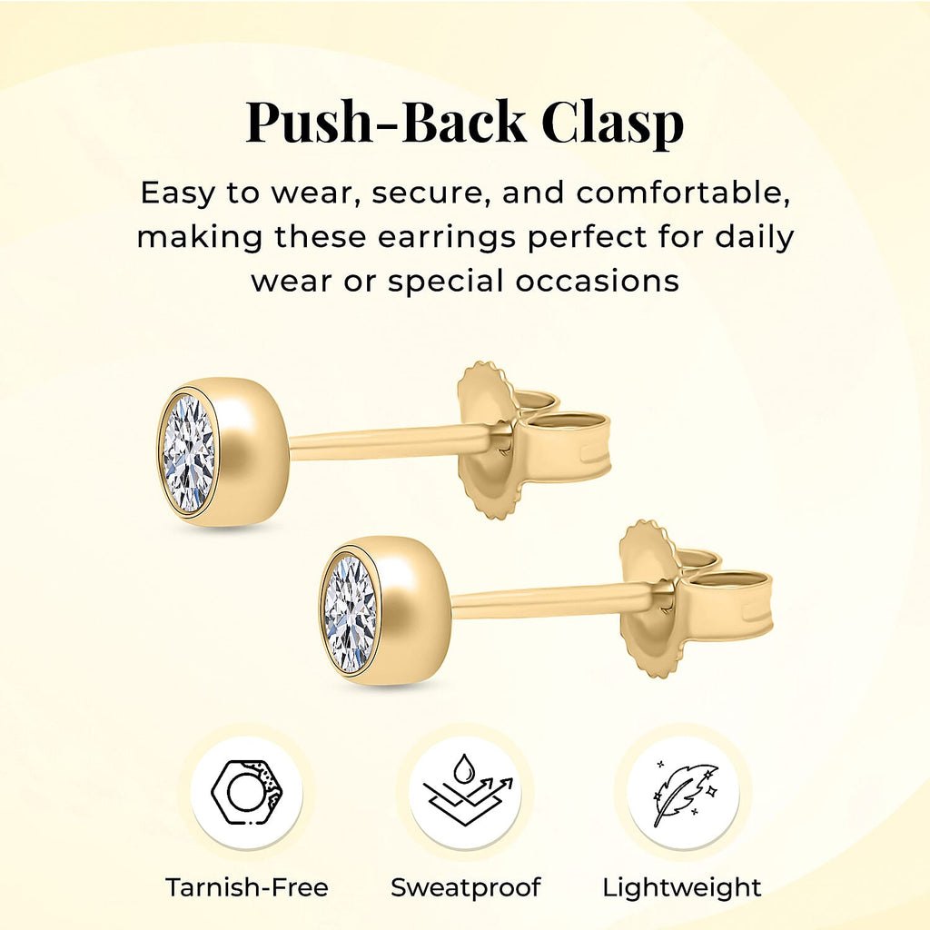 9K Yellow Gold SGL Certified Natural Diamond (I3-G-H) Stud Earrings with Push Back 0.25 Ct.