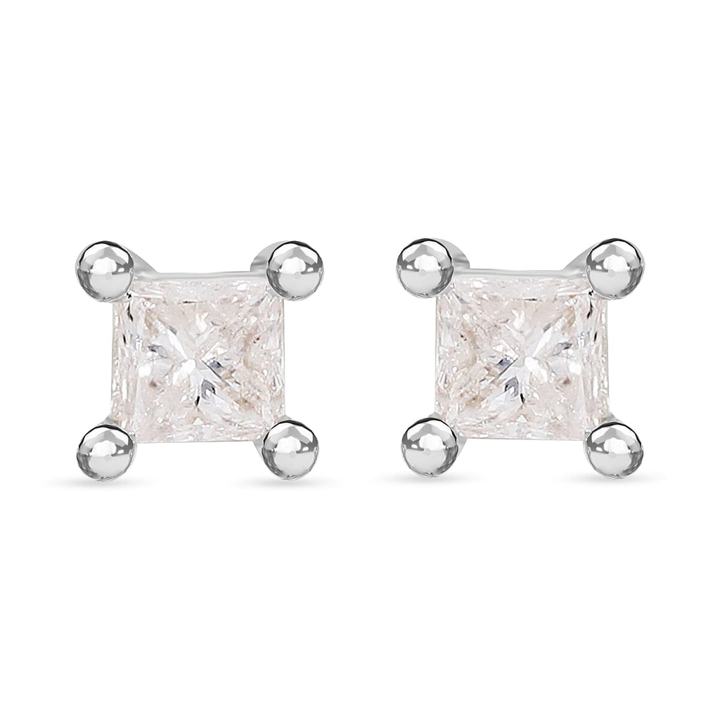 9K White Gold SGL Certified Diamond (I3-G-H) Stud Earrings (with Push Back) 0.25 Ct.