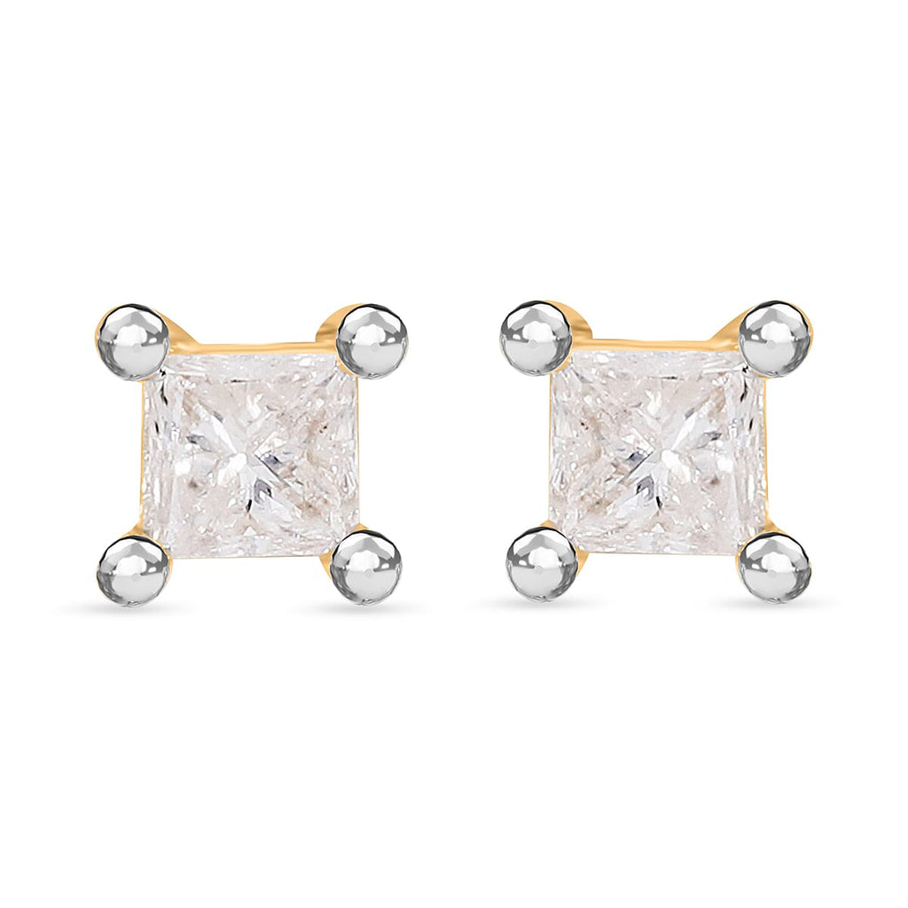 9K Yellow Gold SGL Certified Diamond (I3-G-H) Square Stud Earrings (with Push Back) 0.25 Ct.