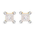 9K Yellow Gold SGL Certified Diamond (I3-G-H) Square Stud Earrings (with Push Back) 0.25 Ct.