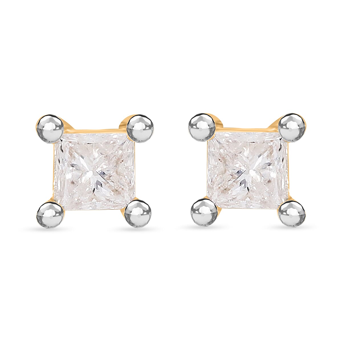 0.25 Ct Diamond Princess Cut Solitaire Stud Earrings in 9K Yellow Gold SGL Certified I3 GH 3628714 0