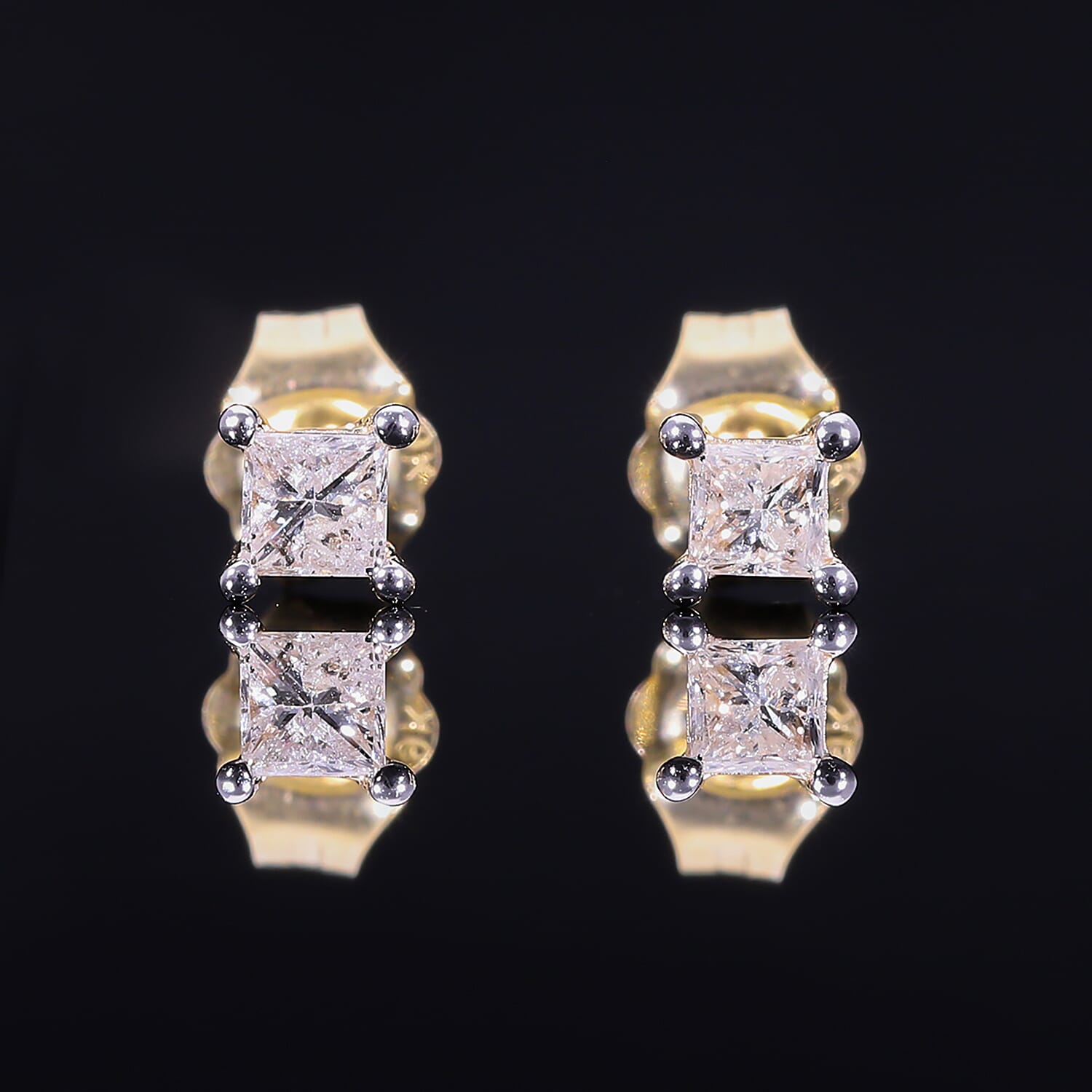 0.25 Ct Diamond Princess Cut Solitaire Stud Earrings in 9K Yellow Gold SGL Certified I3 GH 3628714 2