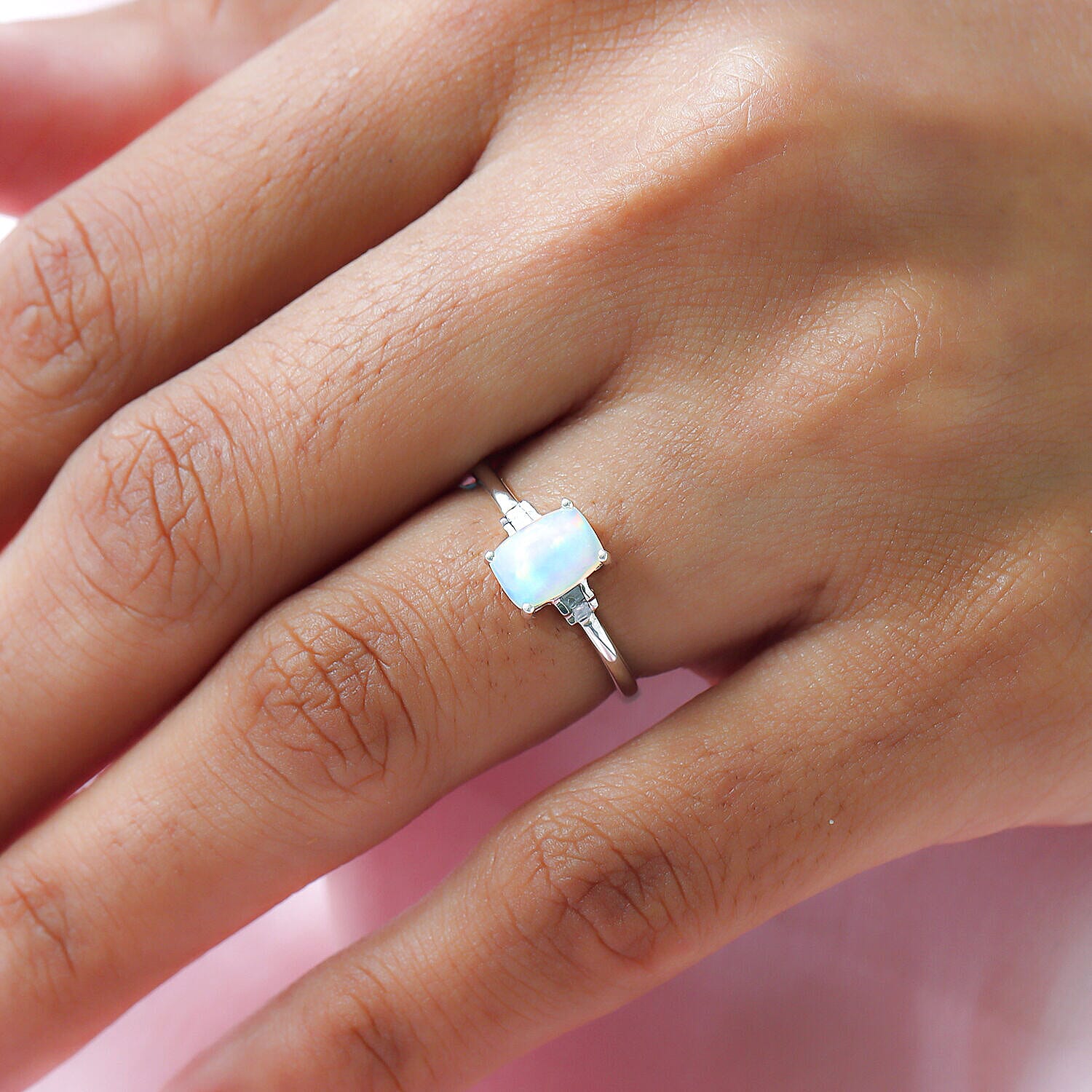0.25 Ct. Ethiopian Welo Opal and White Diamond Ring in Platinum Plated Sterling Silver 3737905 5