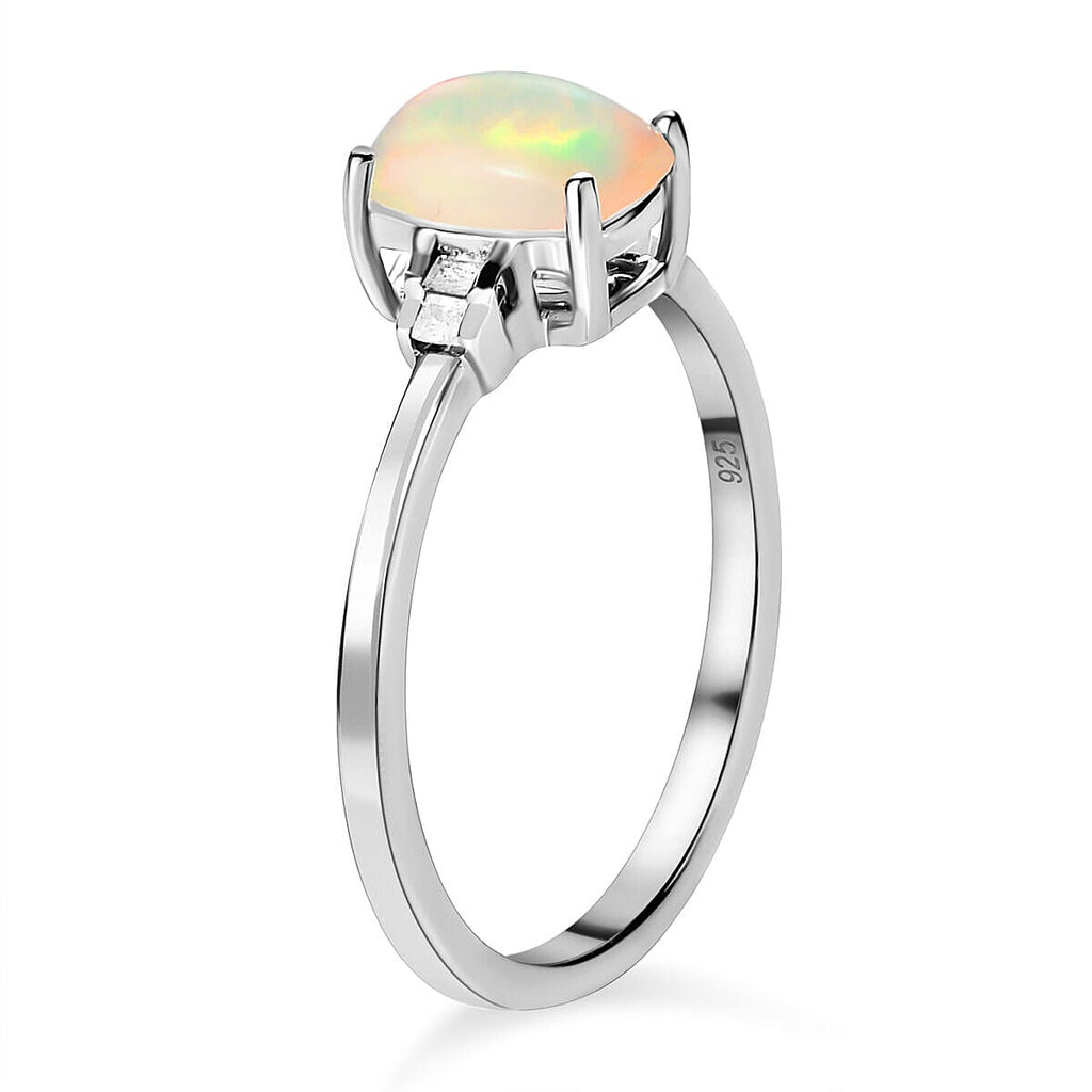 Ethiopian Welo Opal and Diamond Ring in Platinum Overlay Sterling Silver 0.59 Ct