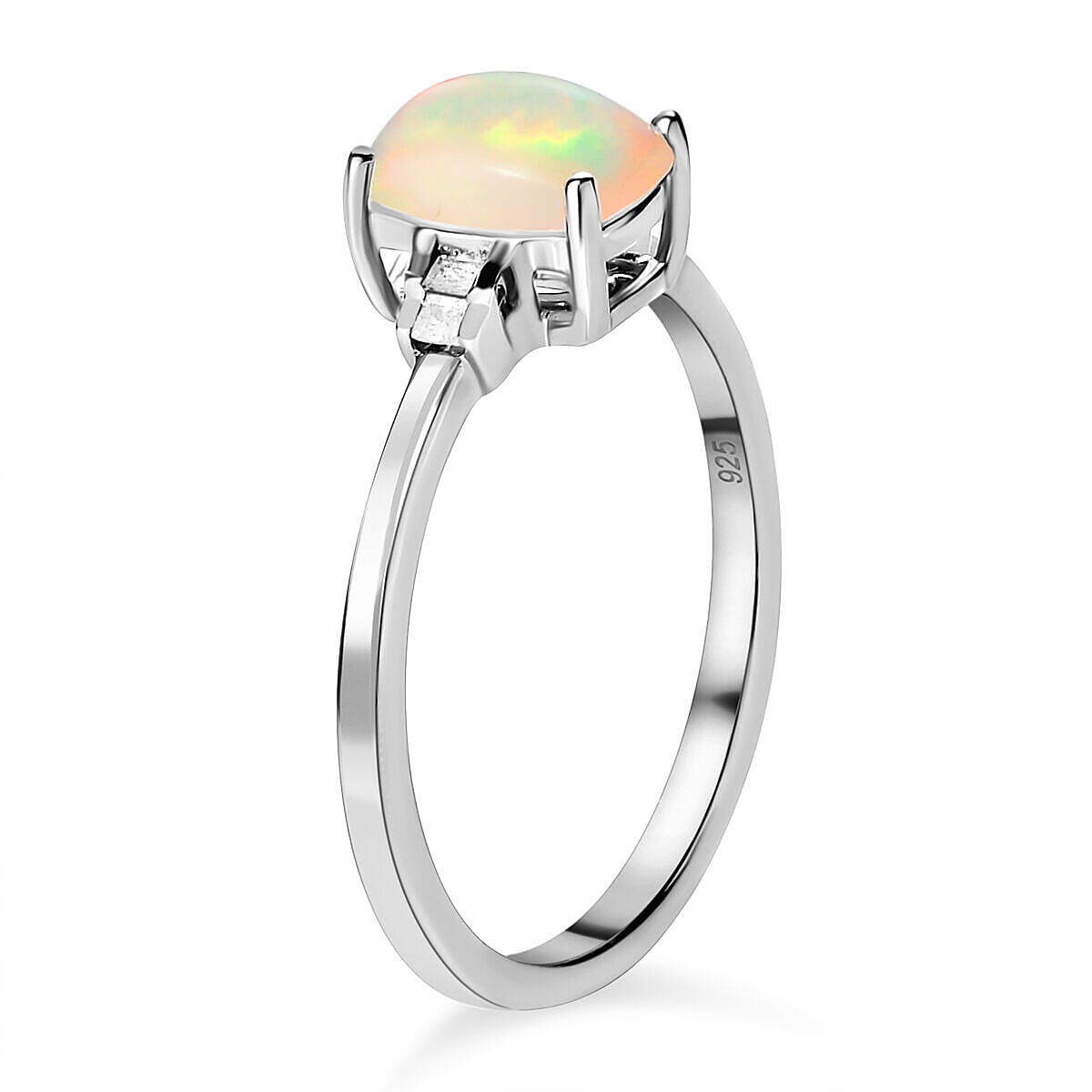 0.25 Ct. Ethiopian Welo Opal and White Diamond Ring in Platinum Plated Sterling Silver 3737905 7