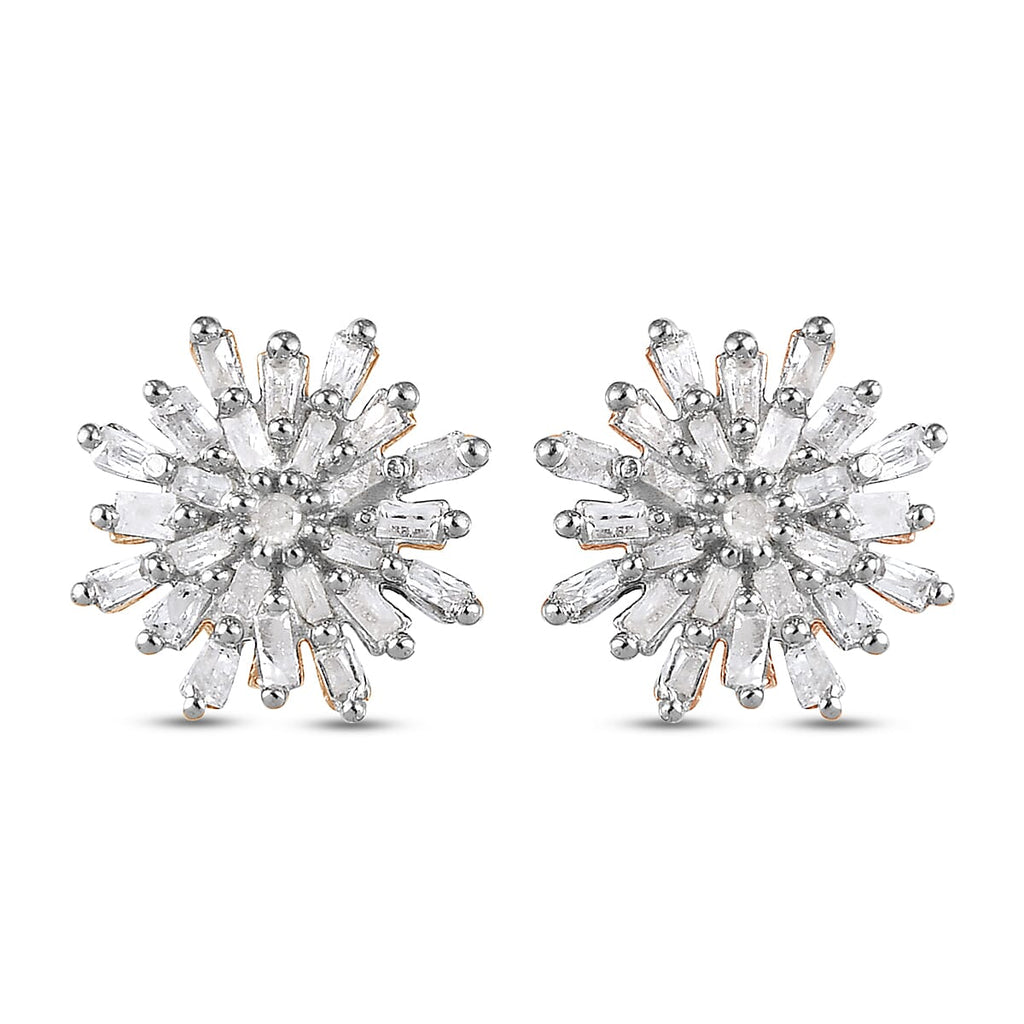 D'Joy Diamond Snow Flake Earrings with Push Back in 18K Vermeil Yellow Gold Plated Sterling Silver 0.33 Ct.