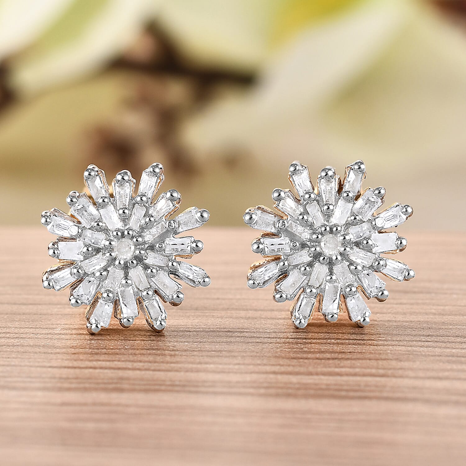 0.33 Ct. Snowflake Diamond Stud Earrings in 18K Vermeil Yellow Gold Plated Sterling Silver 3175245 2