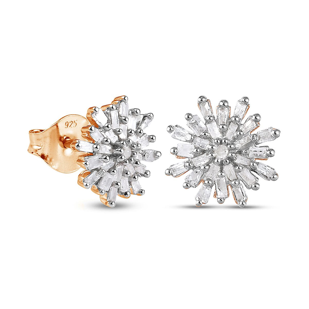 D'Joy Diamond Snow Flake Earrings with Push Back in 18K Vermeil Yellow Gold Plated Sterling Silver 0.33 Ct.