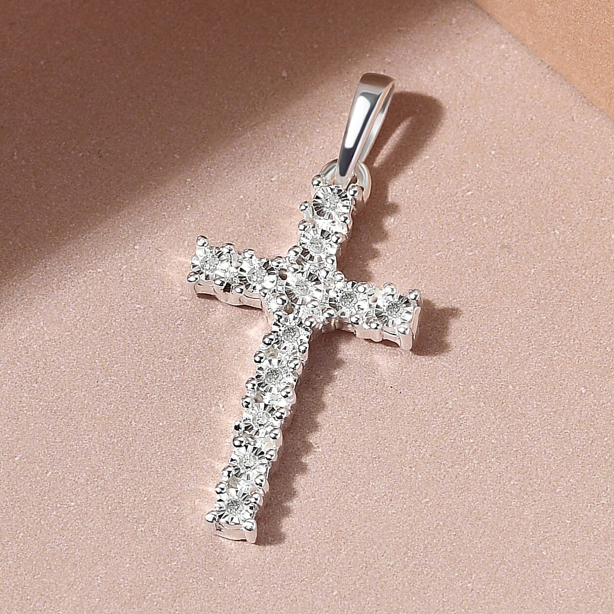 0.02 Carat Diamond Cross Pendant In Sterling Silver 7169733 2