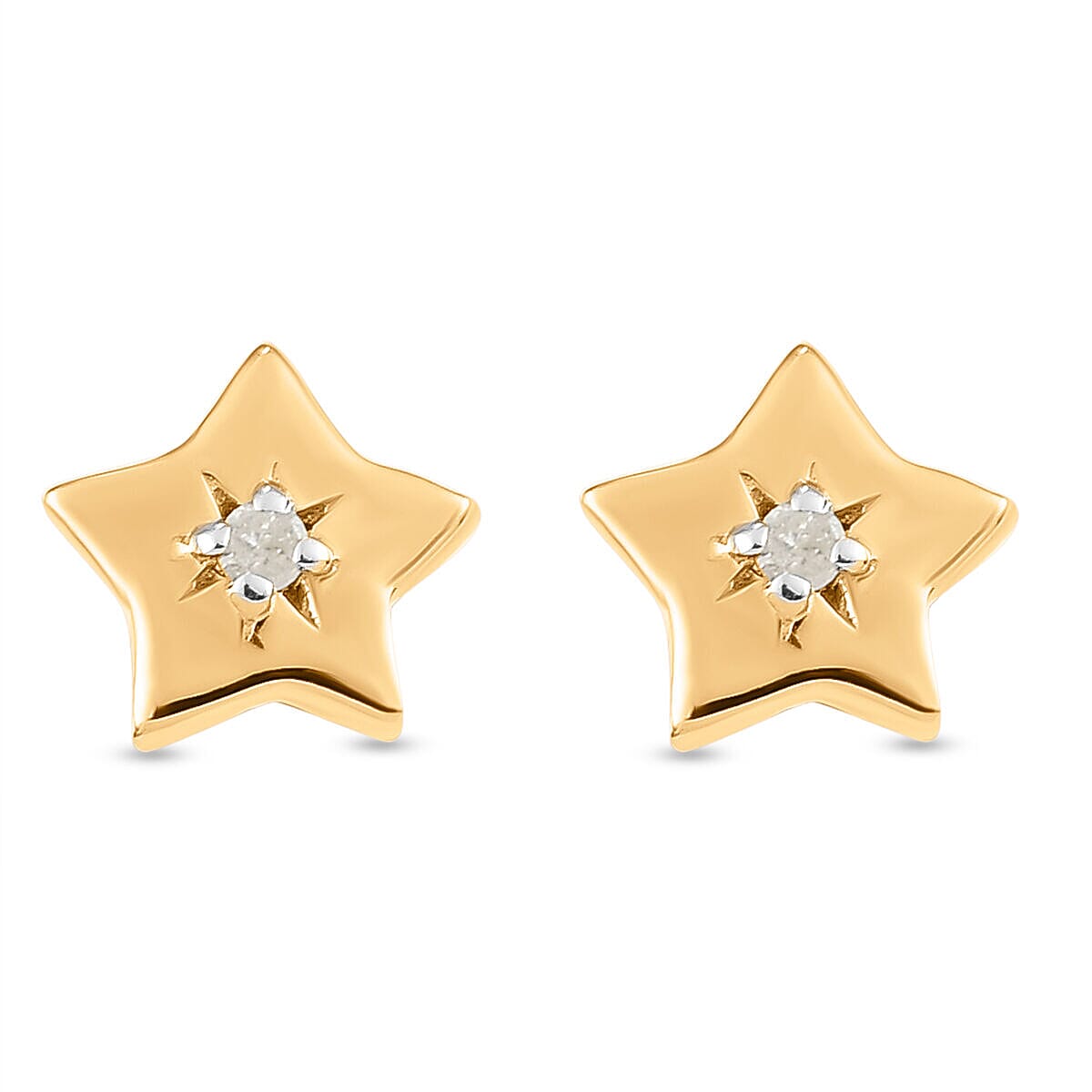 Natural Diamond Star Stud Earrings in Sterling Silver with 18K Vermeil Yellow Gold 3365889 0