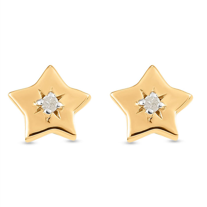 Natural Diamond Star Stud Earrings in Sterling Silver with 18K Vermeil Yellow Gold 3365889 1