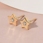 Natural Diamond Stud Star Earrings in 18K Yellow Gold Vermeil Plated Sterling Silver