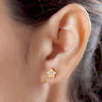 Natural Diamond Stud Star Earrings in 18K Yellow Gold Vermeil Plated Sterling Silver