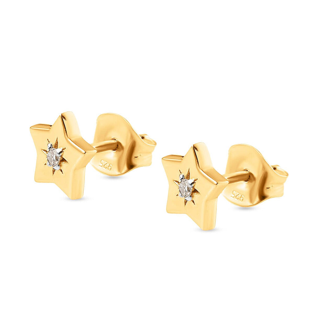 Natural Diamond Stud Star Earrings in 18K Yellow Gold Vermeil Plated Sterling Silver