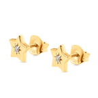Natural Diamond Stud Star Earrings in 18K Yellow Gold Vermeil Plated Sterling Silver