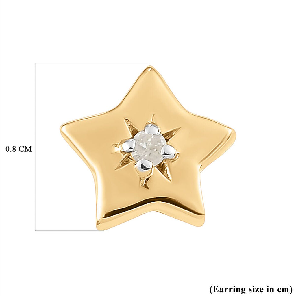 Natural Diamond Stud Star Earrings in 18K Yellow Gold Vermeil Plated Sterling Silver