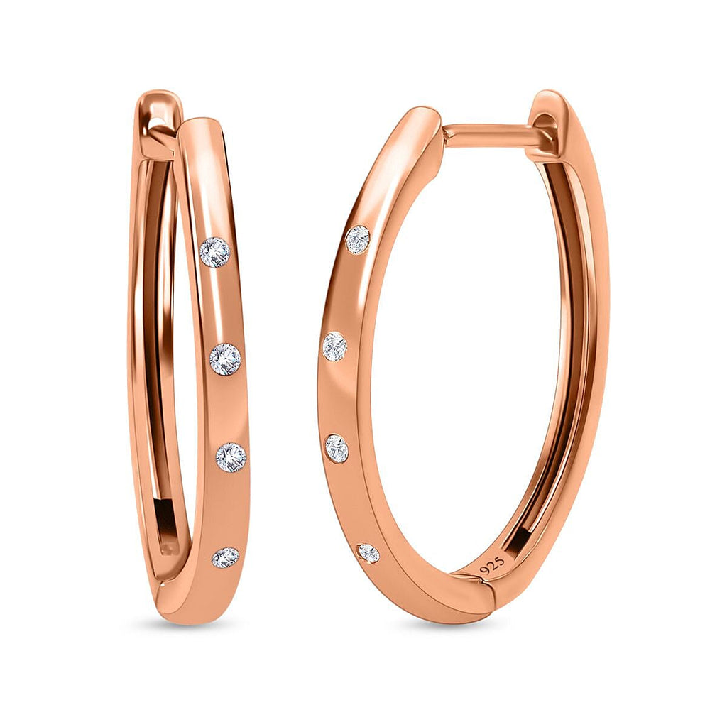 Royal Bali Collection - D'Joy Diamond (Rnd) Hoop Earrings in 18K Vermeil Rose Gold Plated Sterling Silver