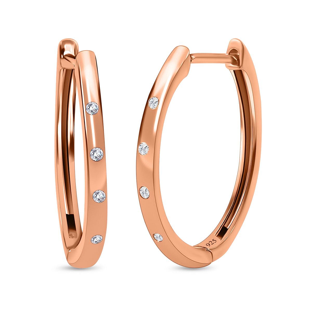 Diamond Hoop Earrings (with Clasp) in 18K Vermeil Rose Gold Plated Sterling Silver 3290064 0