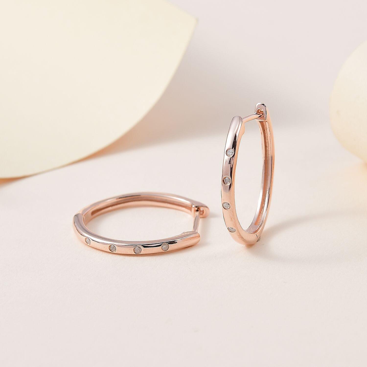 Diamond Hoop Earrings (with Clasp) in 18K Vermeil Rose Gold Plated Sterling Silver 3290064 2