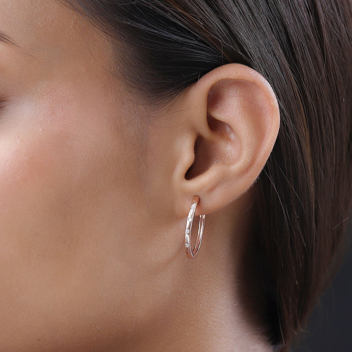 Diamond Hoop Earrings (with Clasp) in 18K Vermeil Rose Gold Plated Sterling Silver 3290064 3