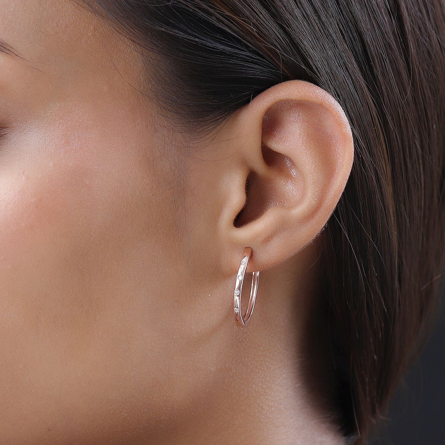 Diamond Hoop Earrings (with Clasp) in 18K Vermeil Rose Gold Plated Sterling Silver 3290064 3