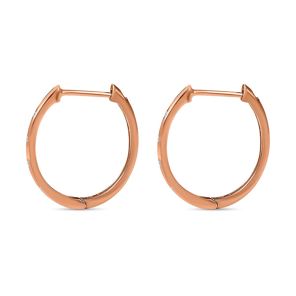 Diamond Hoop Earrings (with Clasp) in 18K Vermeil Rose Gold Plated Sterling Silver 3290064 5