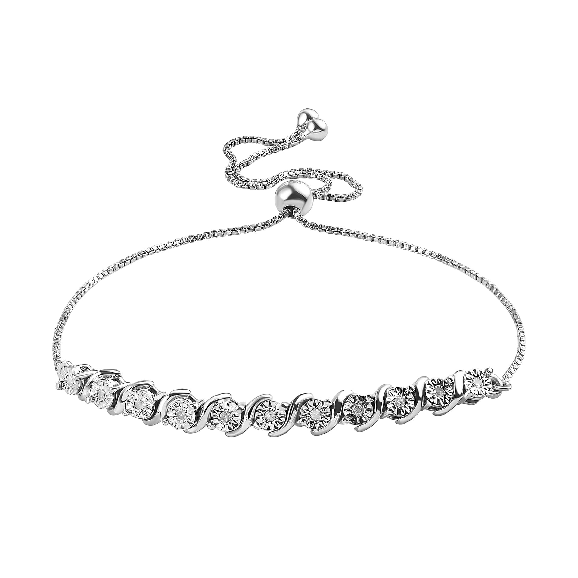 0.15 Ct Diamond Bolo Adjustable Bracelet in Platinum Plated Sterling Silver 3326294 0