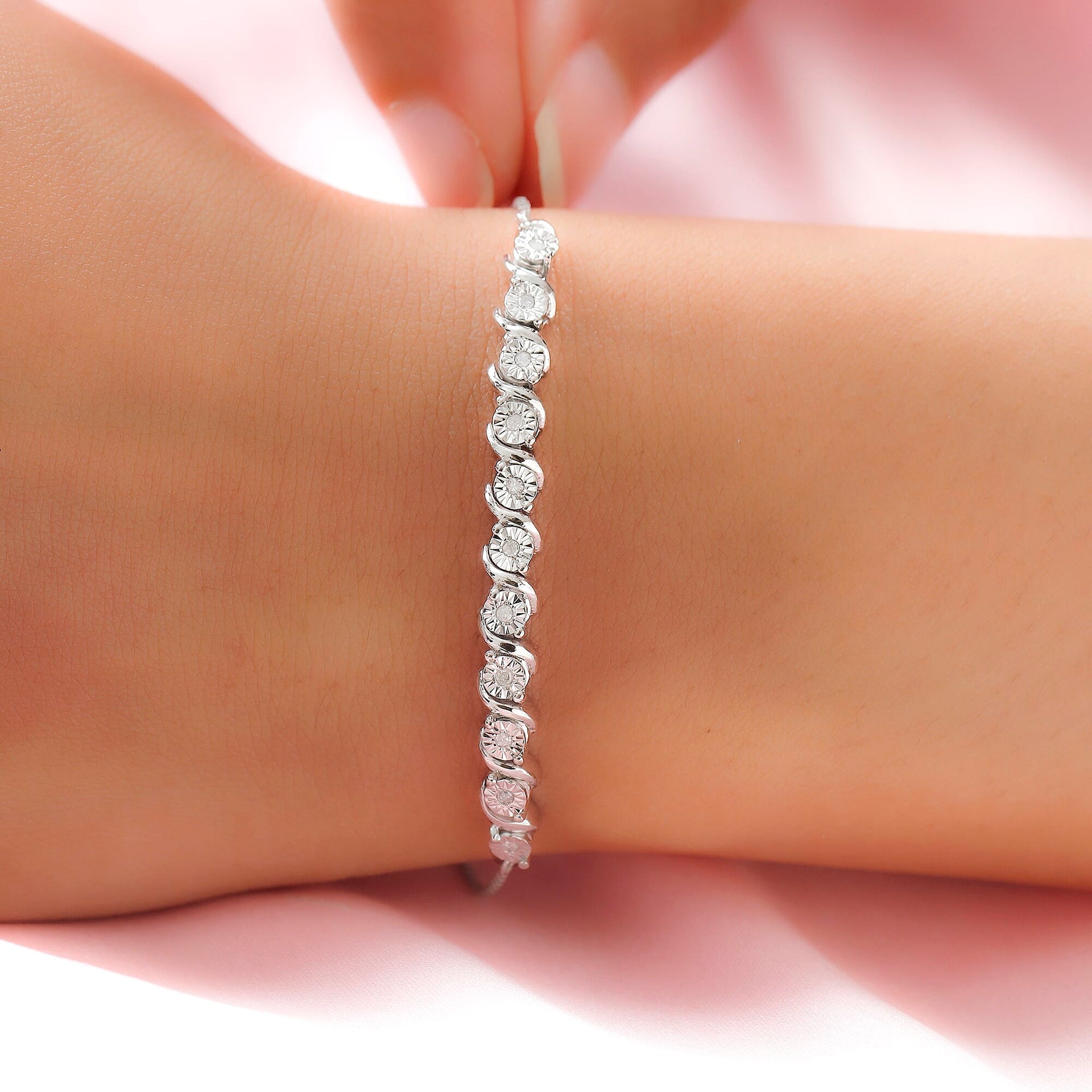 0.15 Ct Diamond Bolo Adjustable Bracelet in Platinum Plated Sterling Silver 3326294 2