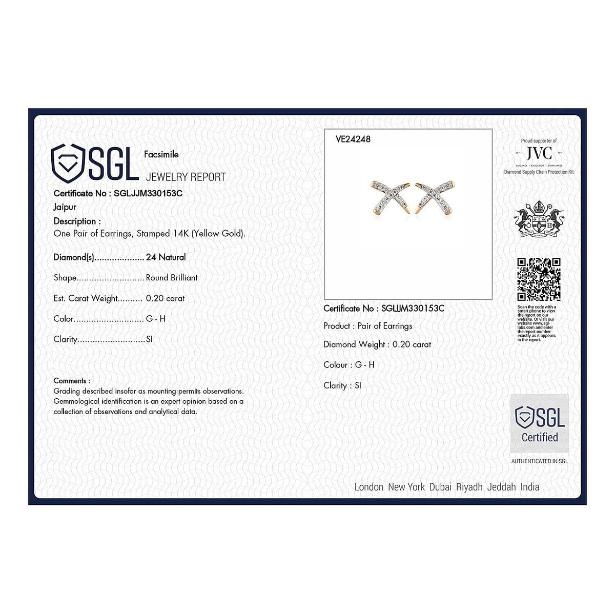 0.184Ct SI GHWhite Diamond Earring in 14K Yellow Gold 7416402 7