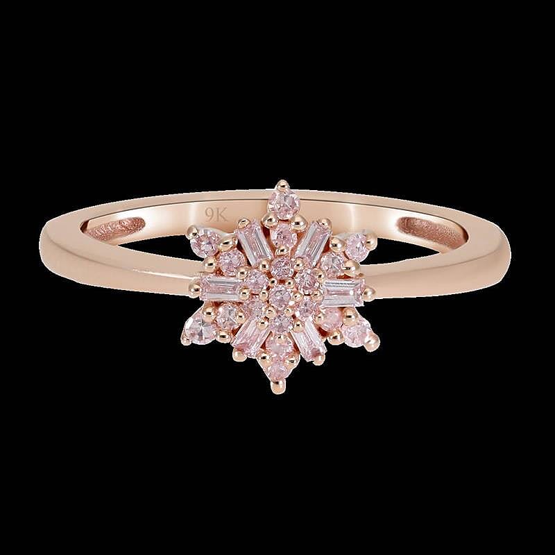 9K Rose Gold Natural Pink Diamond Snowflake Ring