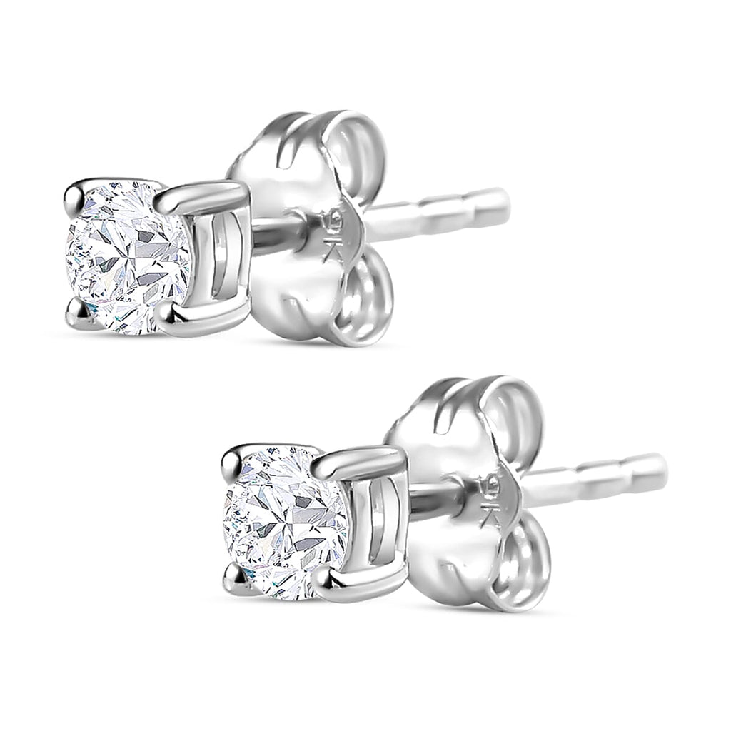 9K White Gold Diamond (I3-G-H) Stud Earrings 0.20 Ct.