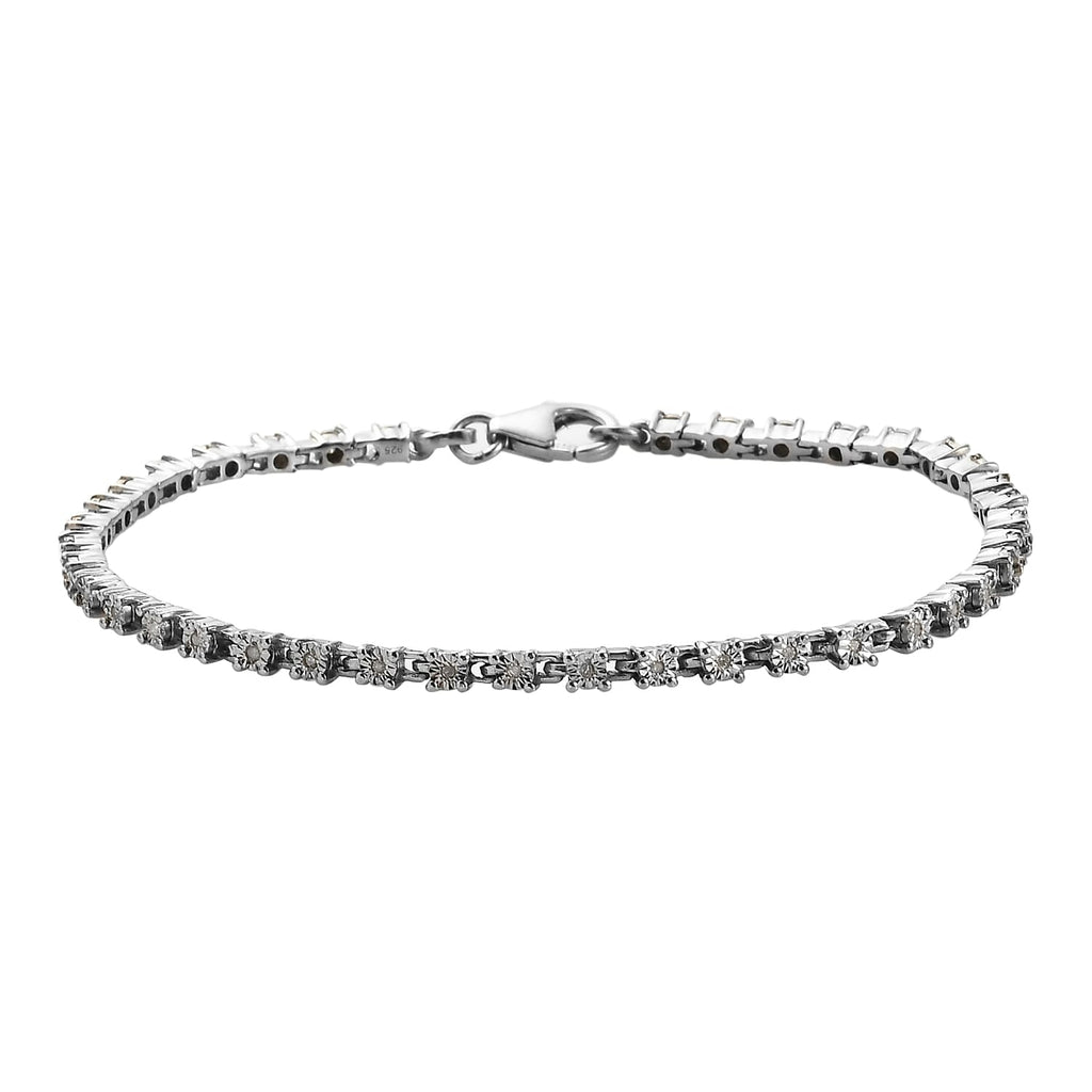 Diamond Tennis Bracelet (Size - 7.5) with Lobster Clasp in Platinum Overlay Sterling Silver 0.25 Ct, Silver Wt. 7.54 Gms