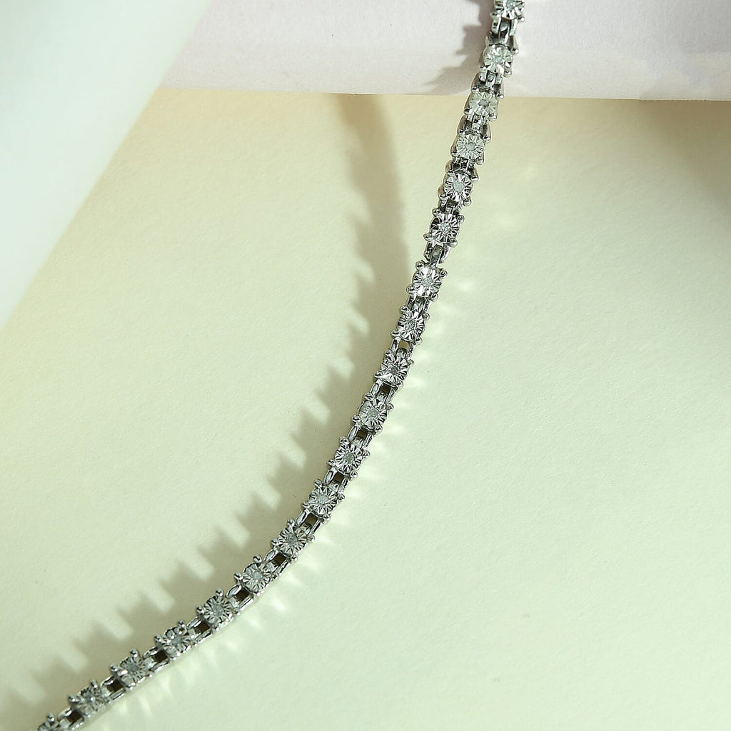 Diamond Tennis Bracelet (Size - 7.5) with Lobster Clasp in Platinum Overlay Sterling Silver 0.25 Ct, Silver Wt. 7.54 Gms