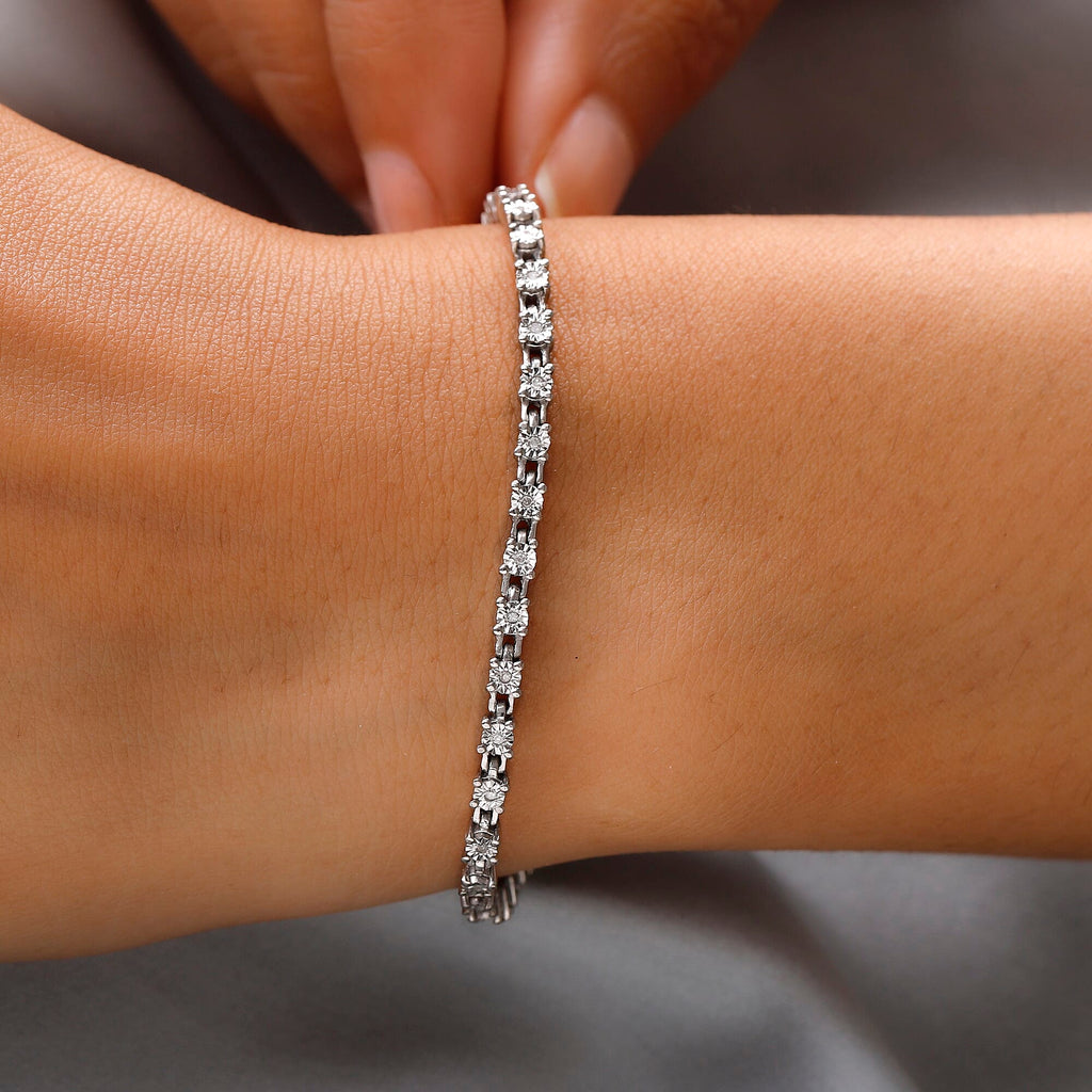 Diamond Tennis Bracelet (Size - 7.5) with Lobster Clasp in Platinum Overlay Sterling Silver 0.25 Ct, Silver Wt. 7.54 Gms