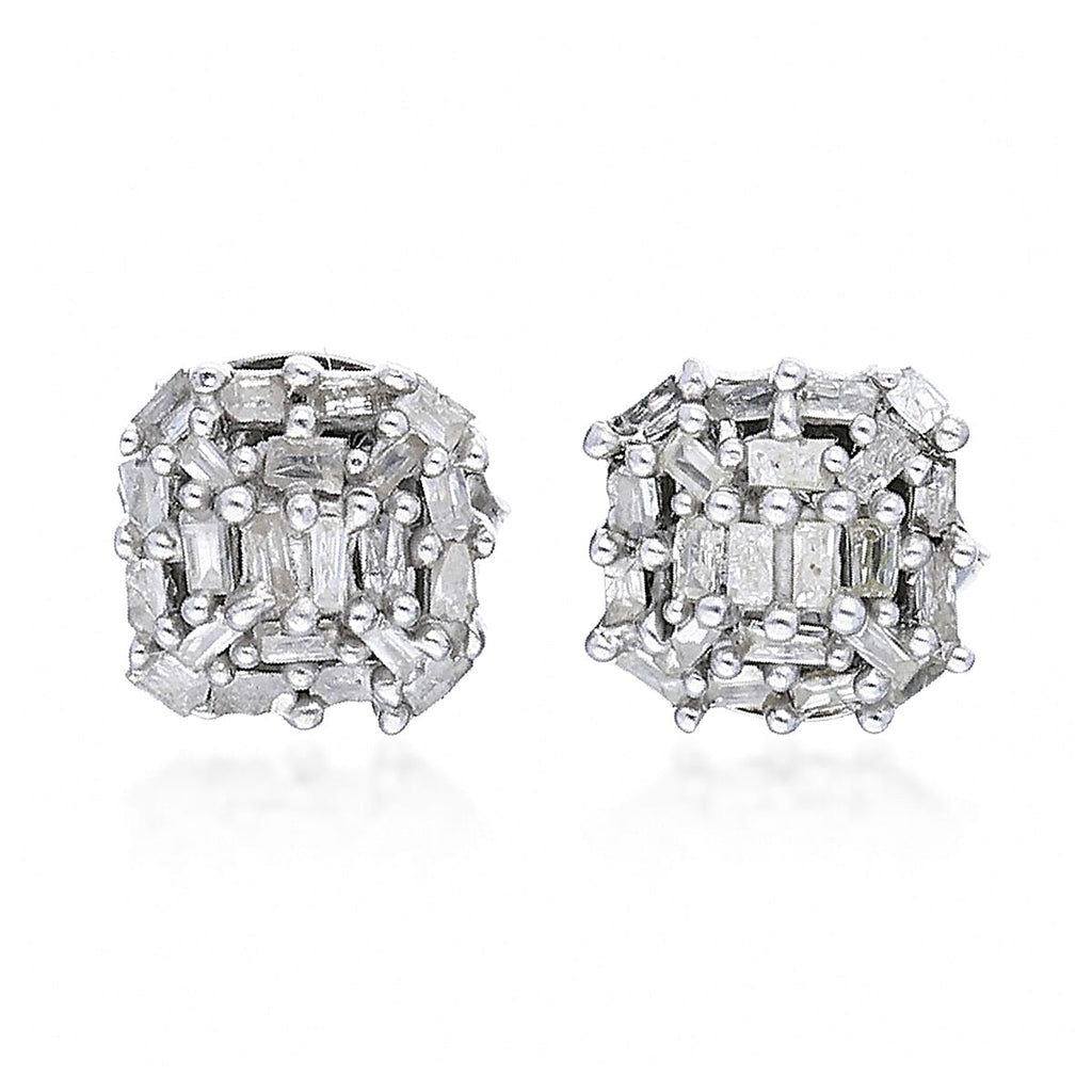 Diamond (Bgt) Stud Earrings (with Push Back) in Platinum Overlay Sterling Silver 0.205 Ct.