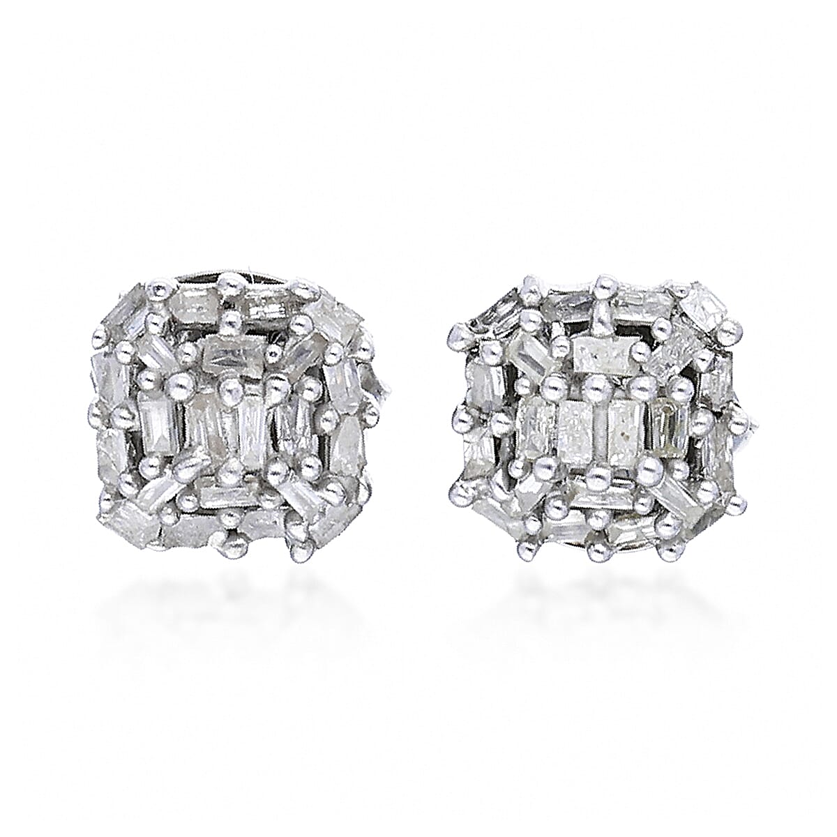 0.21 Ct Diamond Cluster Stud Earrings in Platinum Plated Silver 3491410 0