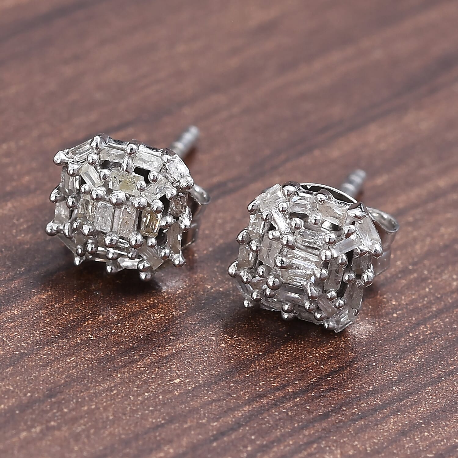 0.21 Ct Diamond Cluster Stud Earrings in Platinum Plated Silver 3491410 1
