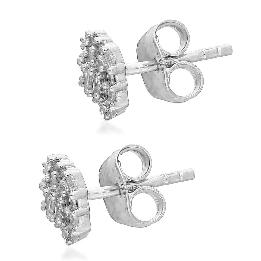 Diamond (Bgt) Stud Earrings (with Push Back) in Platinum Overlay Sterling Silver 0.205 Ct.
